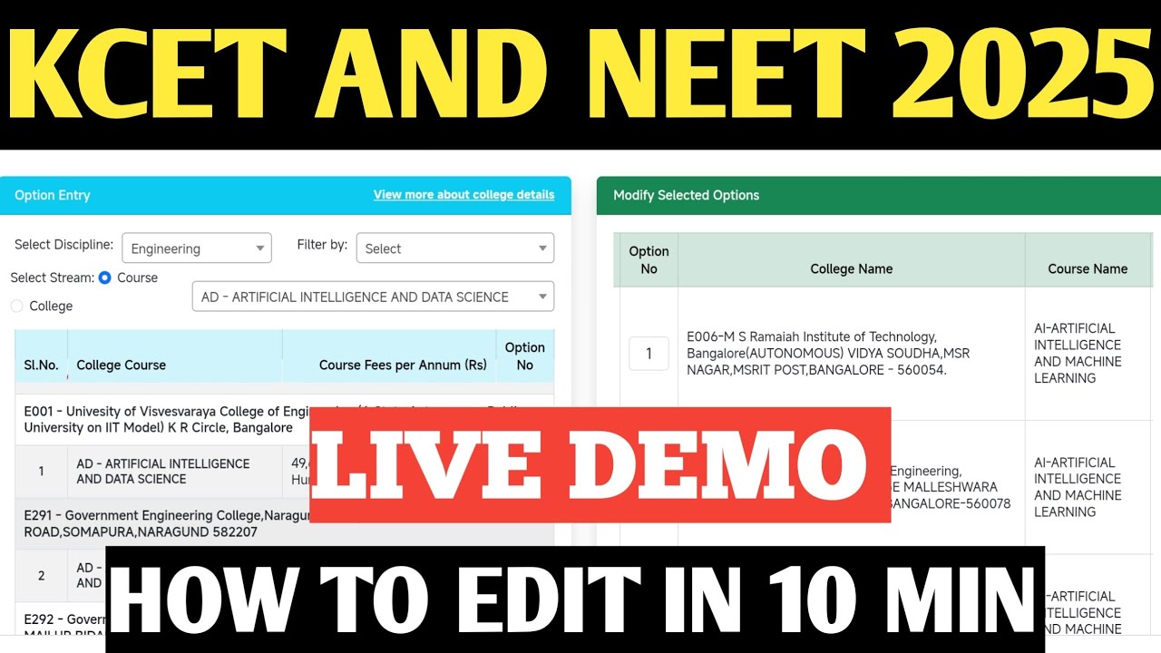 LIVE DEMO 🚨 KCET AND NEET OPTION ENTRY LIVE DEMO IN MOBILE OR LAPTOP | EDIT YOUR OPTIONS NOW #kcet