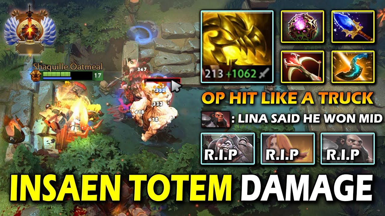 INSANE TOTEM DAMAGE MID By Gabbi Earthshaker Aghs Scepter + OC Build +1200 Damage Per Hit DotA 2