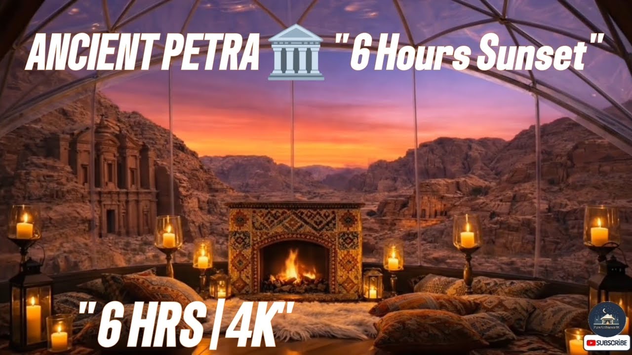 Ancient Petra at Sunset - 6 Hours Peaceful Fireplace Sounds in Jordan's Lost City | No Music 4K