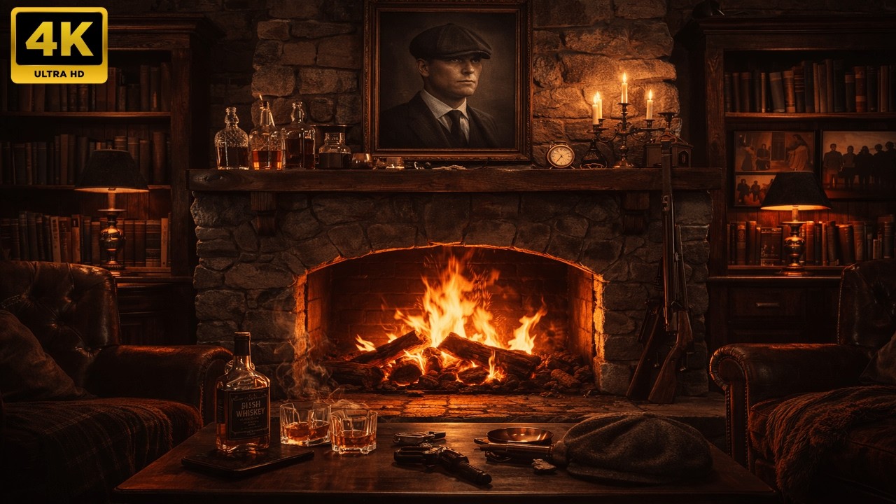Peaky Blinders Inspired Fireplace 🔥 8 Hours Dark Vintage Ambience | 4K