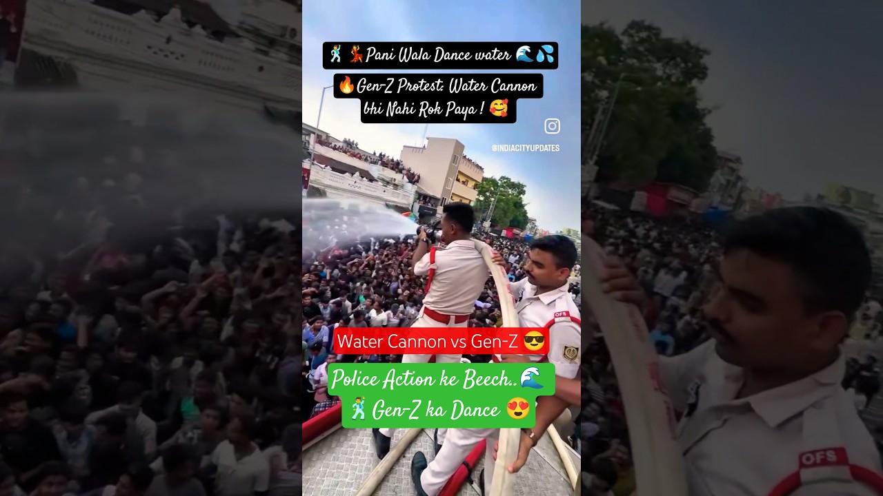 Water Cannon vs Gen-Z Viral Protest Moment | Police Water Cannon | Gen-Z ka Viral Reaction #shorts