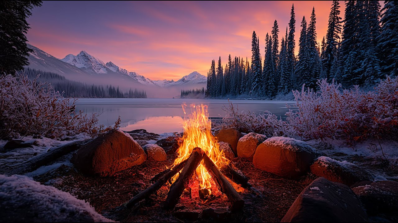 99% Will Relax Here ❄️🔥 Peaceful Campfire by Winter Lake at Sunset