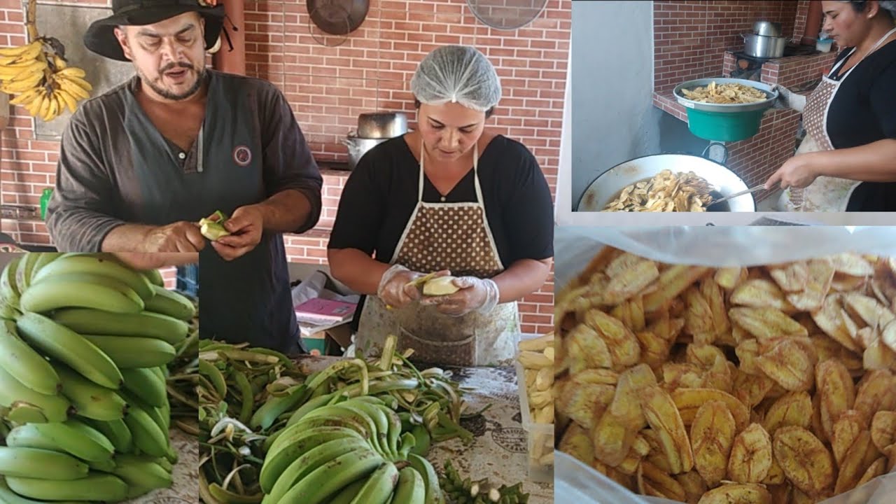 fazendo banana Chips com sobras de banana dos barracão