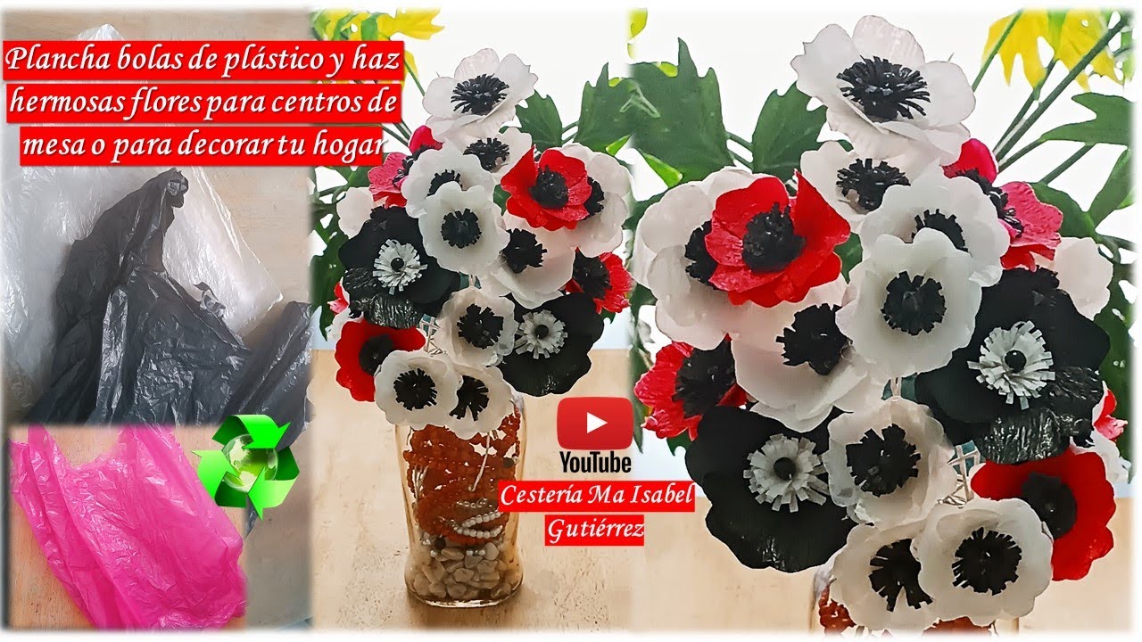 Plancha bolsas de plástico y haz estas hermosas flores para centros de mesa o para vender