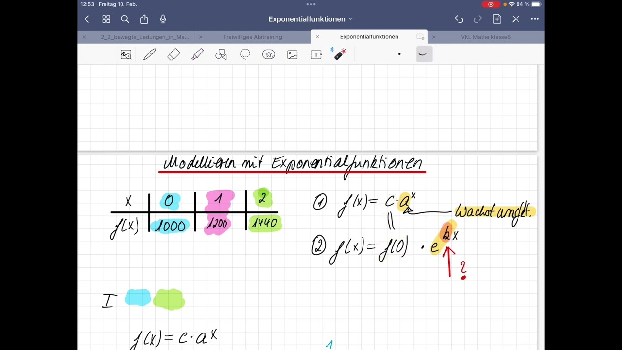 Modellieren mit Exponentialfunktionen - allgemeine Schreibweise und mit e-Funktion