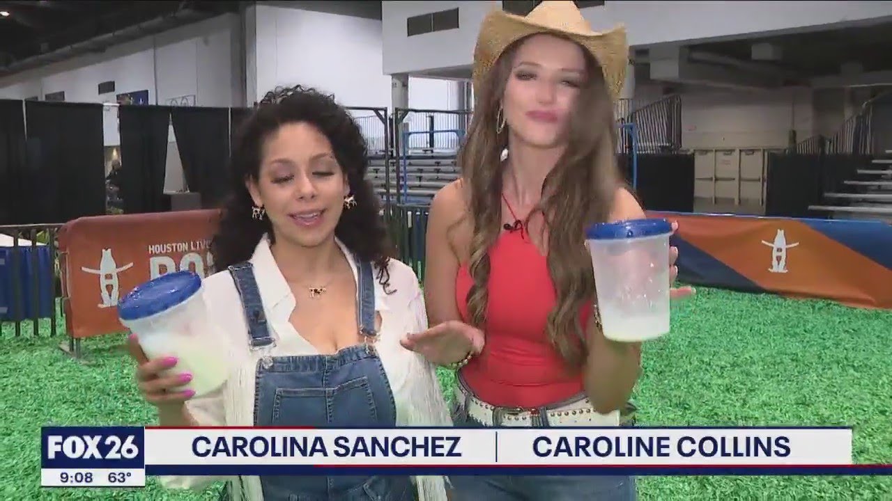 Houston Rodeo Celebrity Goat Milking Competition featuring Carolina Sanchez and Caroline Collins