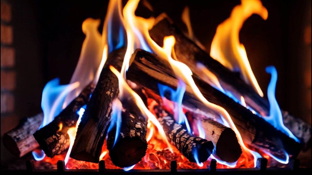 🔥 Deep Relaxation & Warm Comfort with Blue-Orange Fireplace Flames Over Glowing Embers