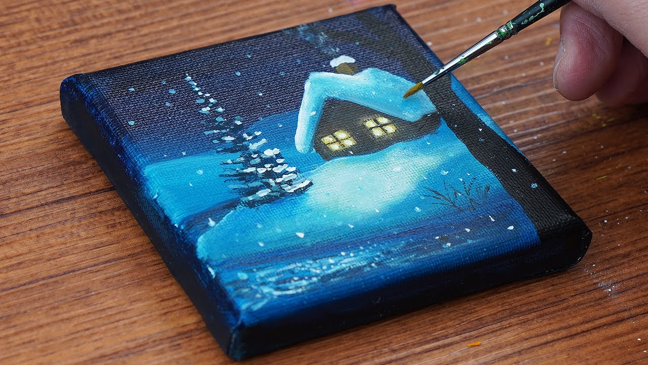 Как нарисовать [Новогодний пейзаж 🎄] акриловой краской | Нарисуйте картину акриловой краской