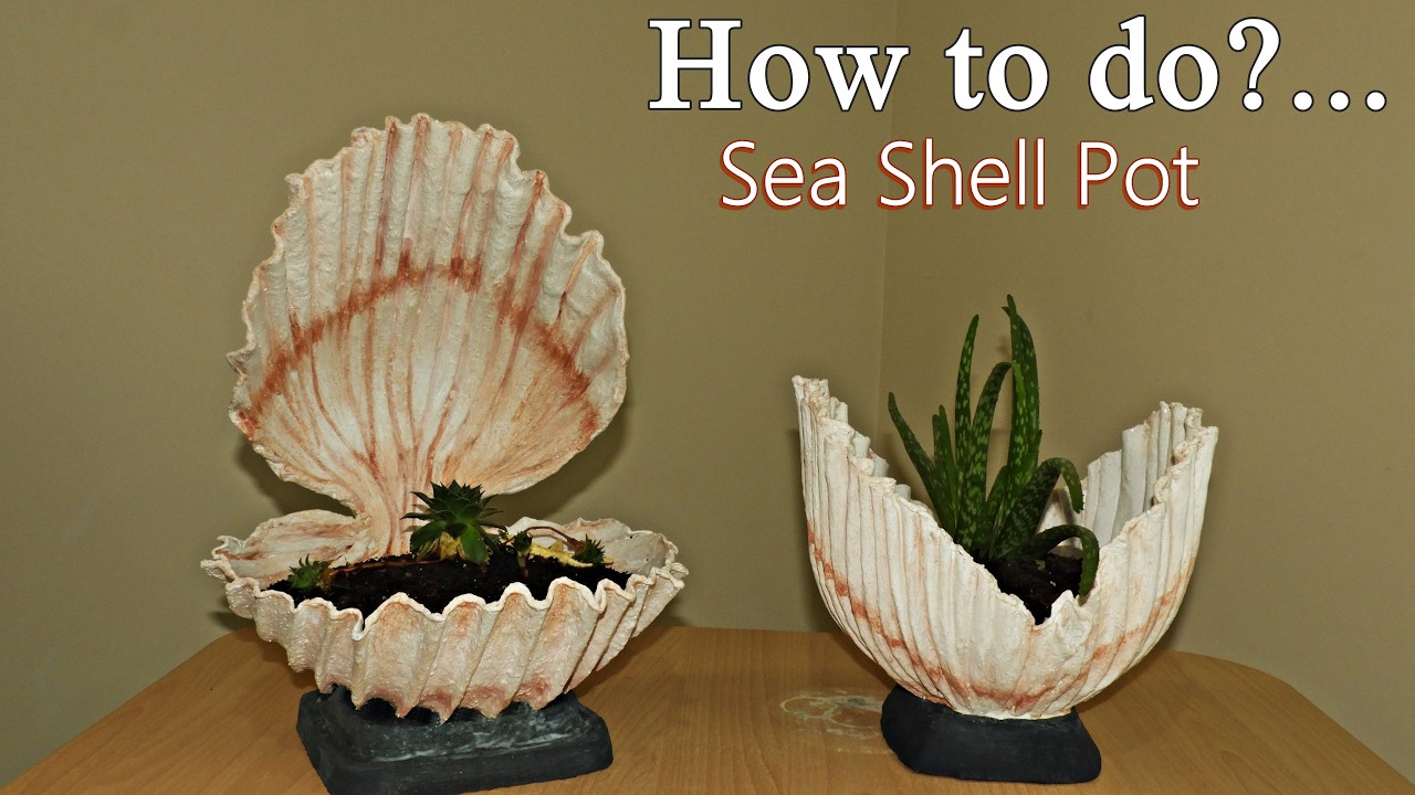 Изготовление цветочного горшка Sea Shell из смеси цемента и ткани