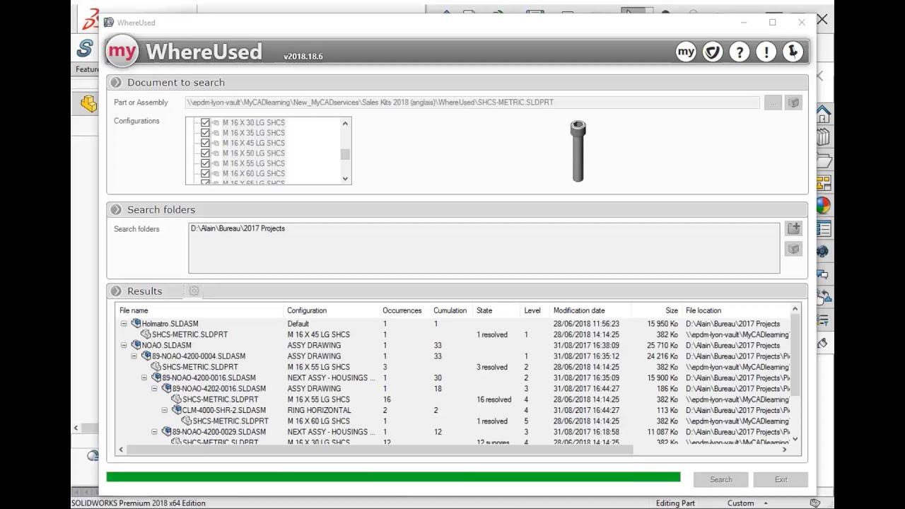 How to use myCADtools WhereUsed for SOLIDWORKS