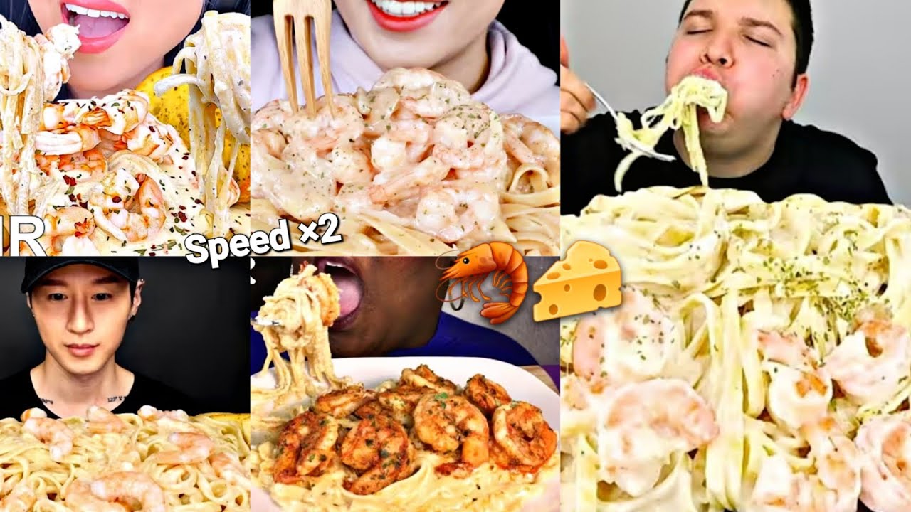 ASMR SPEED ×2 CREAMY PASTA With SHRIMP 🦐🍝//MUKBANG COMPILATION //BIG BITES //