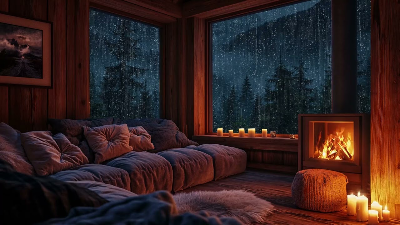 Whispering Rain, Rumbling Thunderstorm & Crackling Fire Sounds to Deep Sleep Healing, Relieve Stress