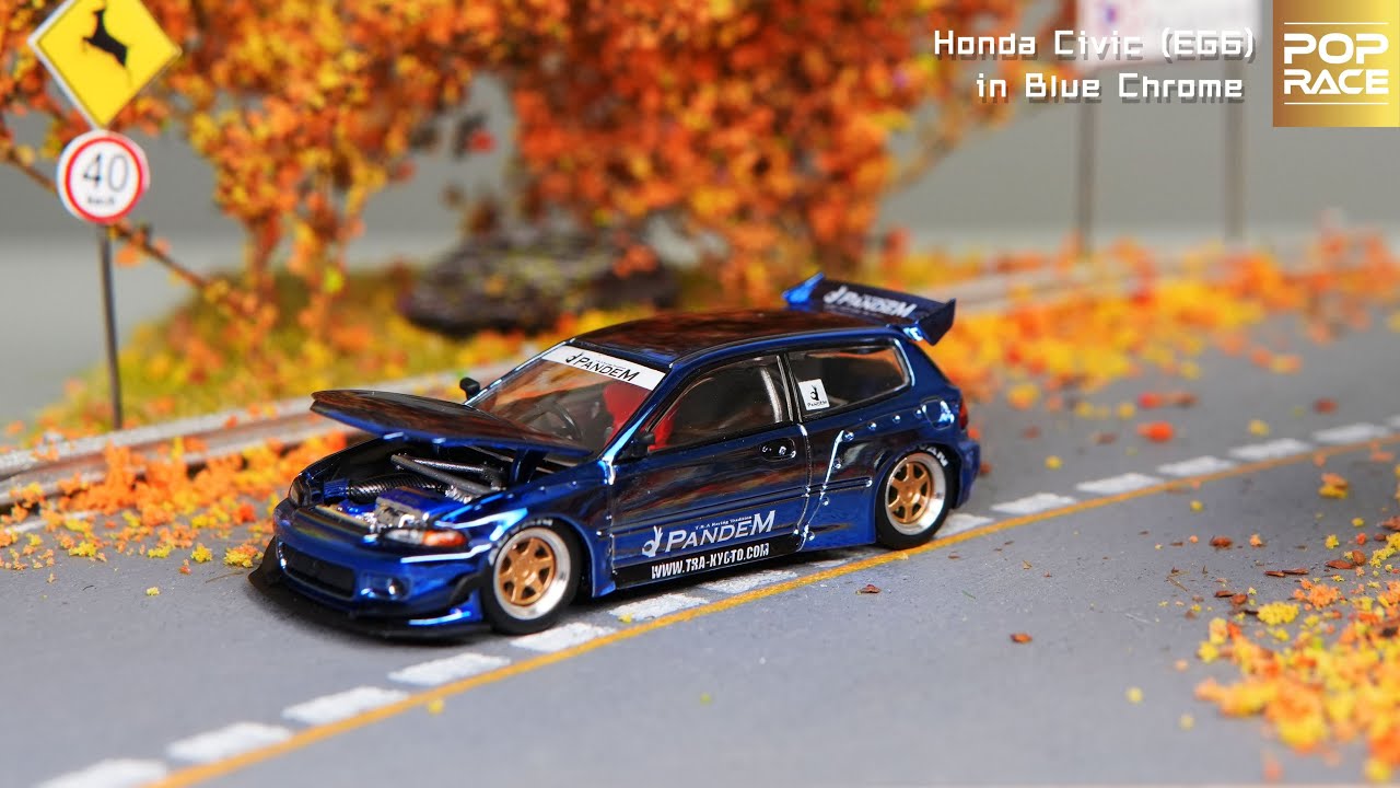 Unboxing the Blue Chrome Beast: POP RACE 1:64 Honda Civic EG6 Pandem
