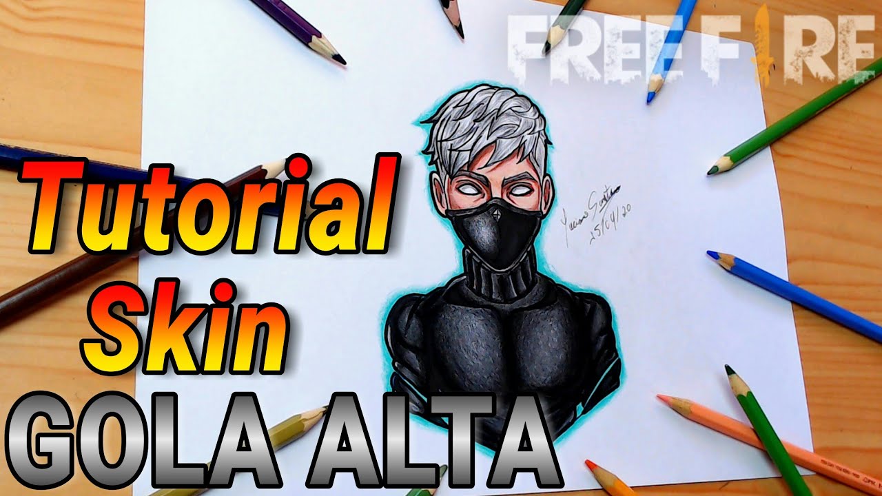 COMO DESENHAR  A SKIN GOLA ALTA PRETA FREE FIRE - Como Dibujar Free Fire // Gambar Free Fire