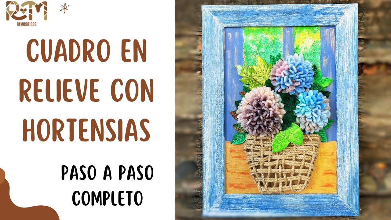 (Parte II) Cómo hacer Hortensias en mosaico en relieve y Crear un Cuadro, paso a paso completo