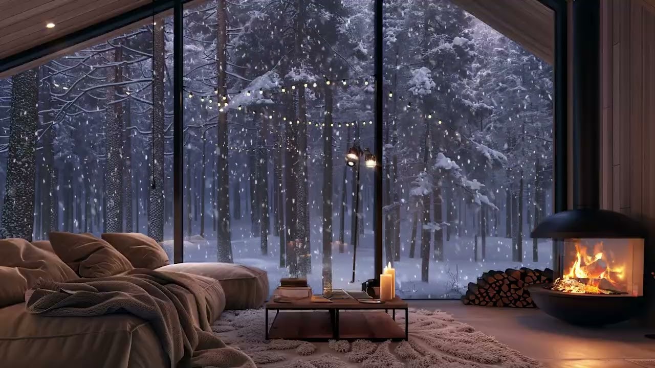 Spend the Night Inside a Cozy Mountain Cabin During a Heavy Snowstorm | So Calm and Peaceful ❄️