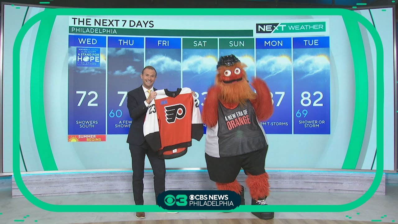 Gritty visits CBS Philadelphia to show off Flyers' new jerseys