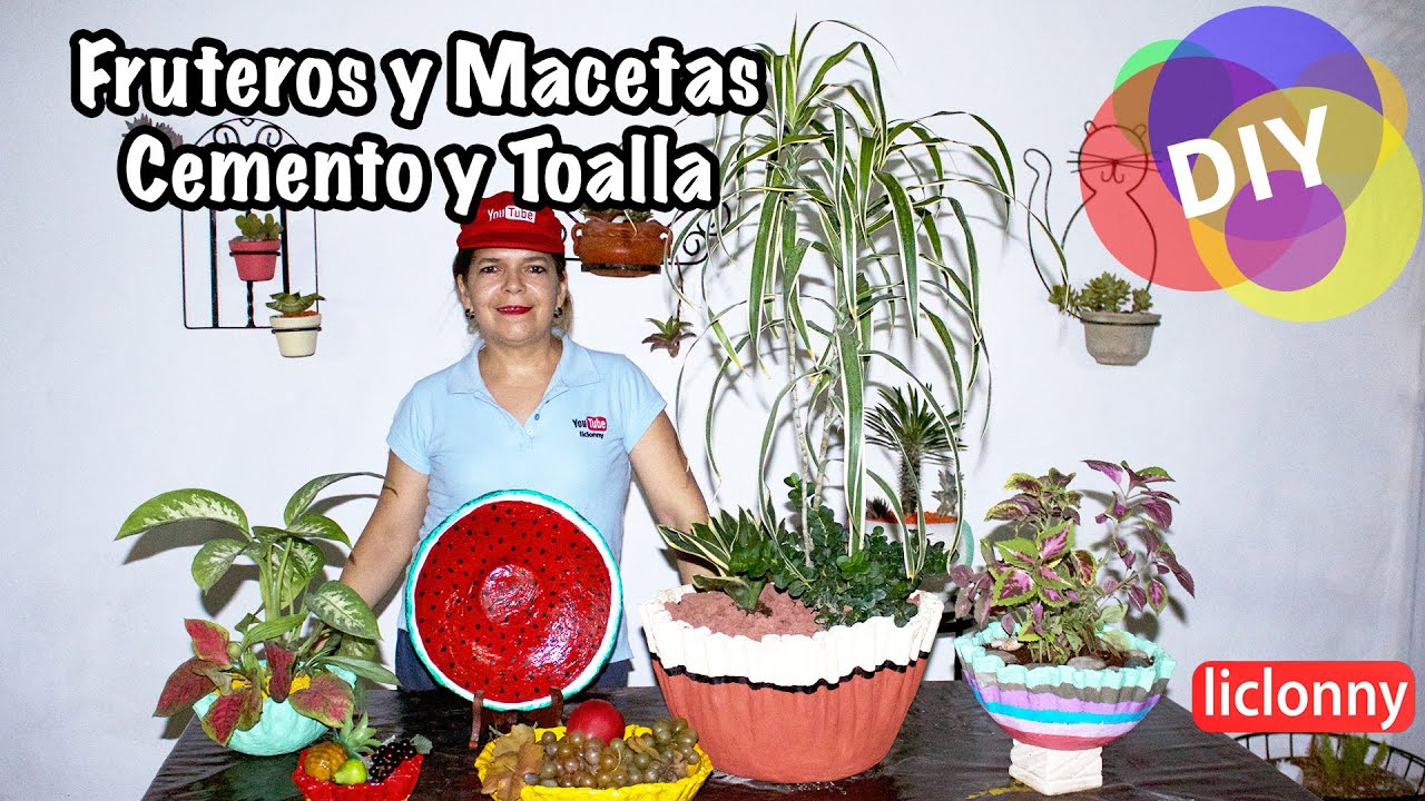 #Jardinería. Cómo hacer macetas de cemento redondas con toalla y fruteros. Paso a paso. liclonny