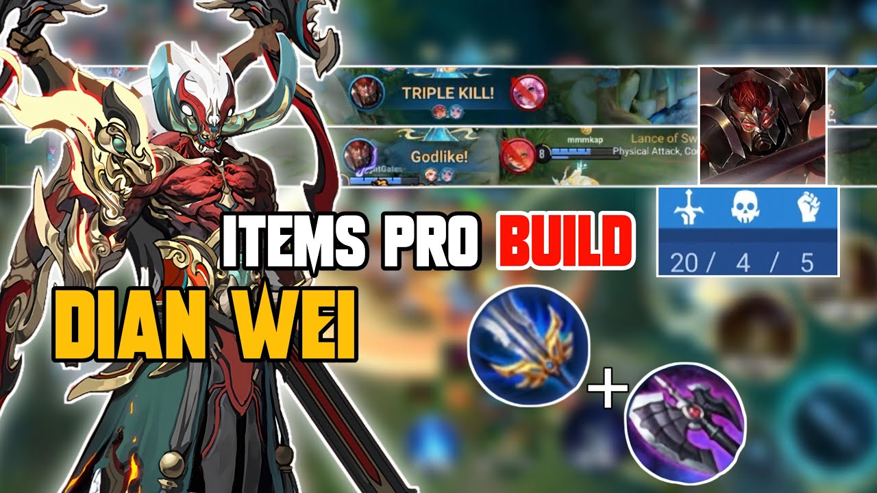 Dian Wei Pro build TRIPLE KILL | Honor Of Kings Kh