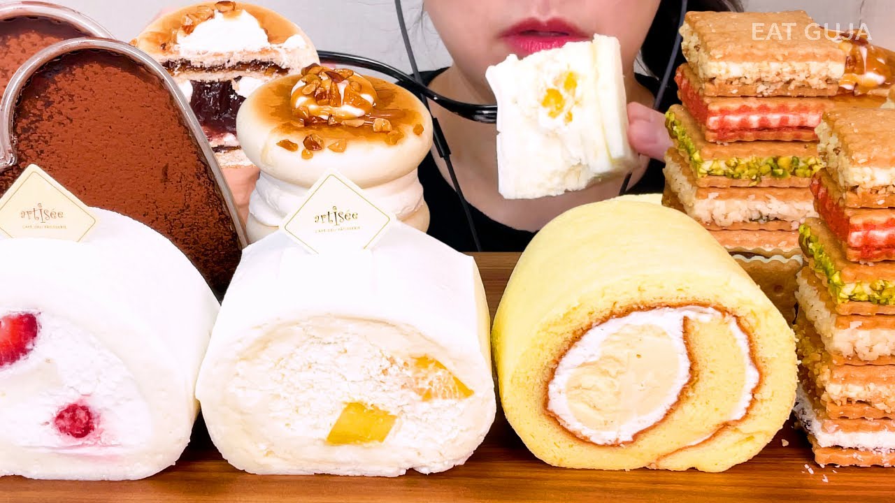 ASMR🤍화이트🧈버터 롤케이크 마들젠 카버샌 깨먹는 티라미수ㅣ디저트 먹방 Roll Cake Butter Sand Dessert Mukbang