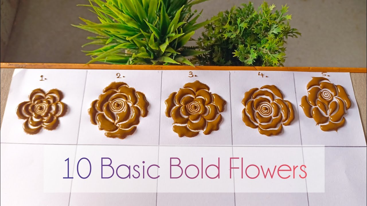 10 Basic Bold Flowers 🌸 || How to make Dubai Bold Flowers || Easy Trick ✅ || @Soeba_Mehndi