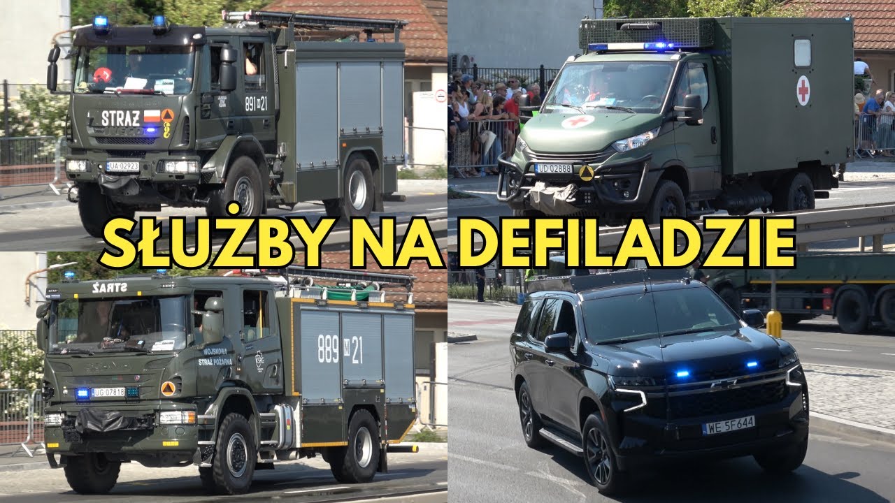 Przejazdy pojazdów Wojskowej Straży Pożarnej, ŻW, SOP i sanitarek w trakcie defilady wojskowej 2025