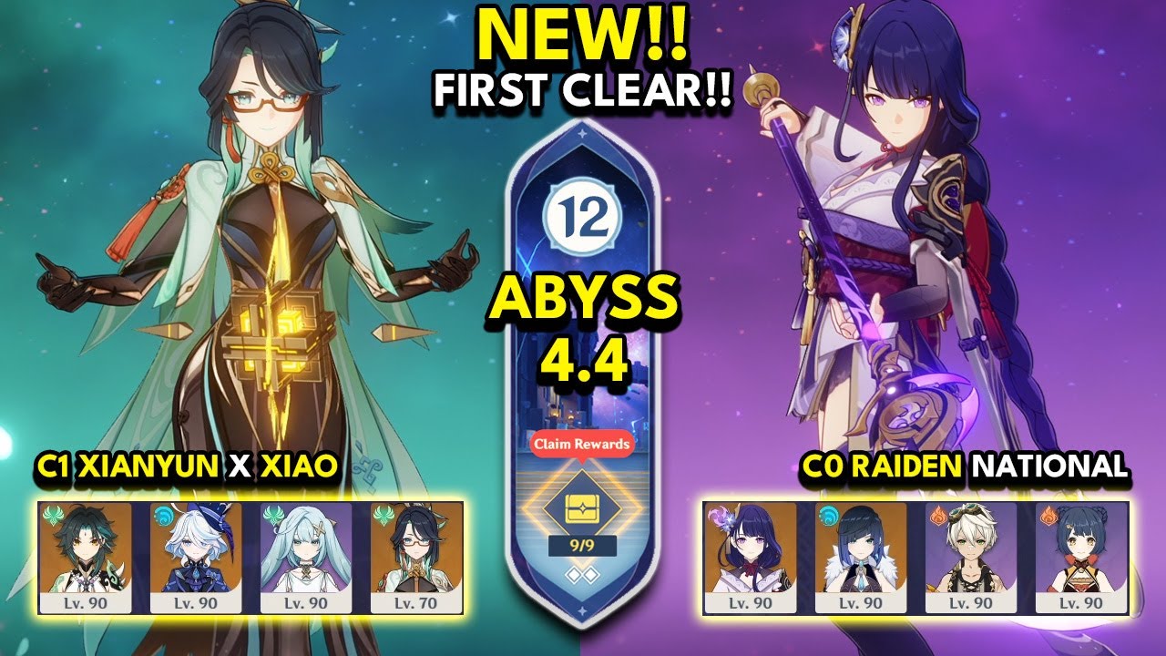 NEW Spiral Abyss 4.4 Floor 12 (9 Stars) C1 XIANYUN & C0 RAIDEN - FIRST CLEAR!! Genshin Impact 4.4