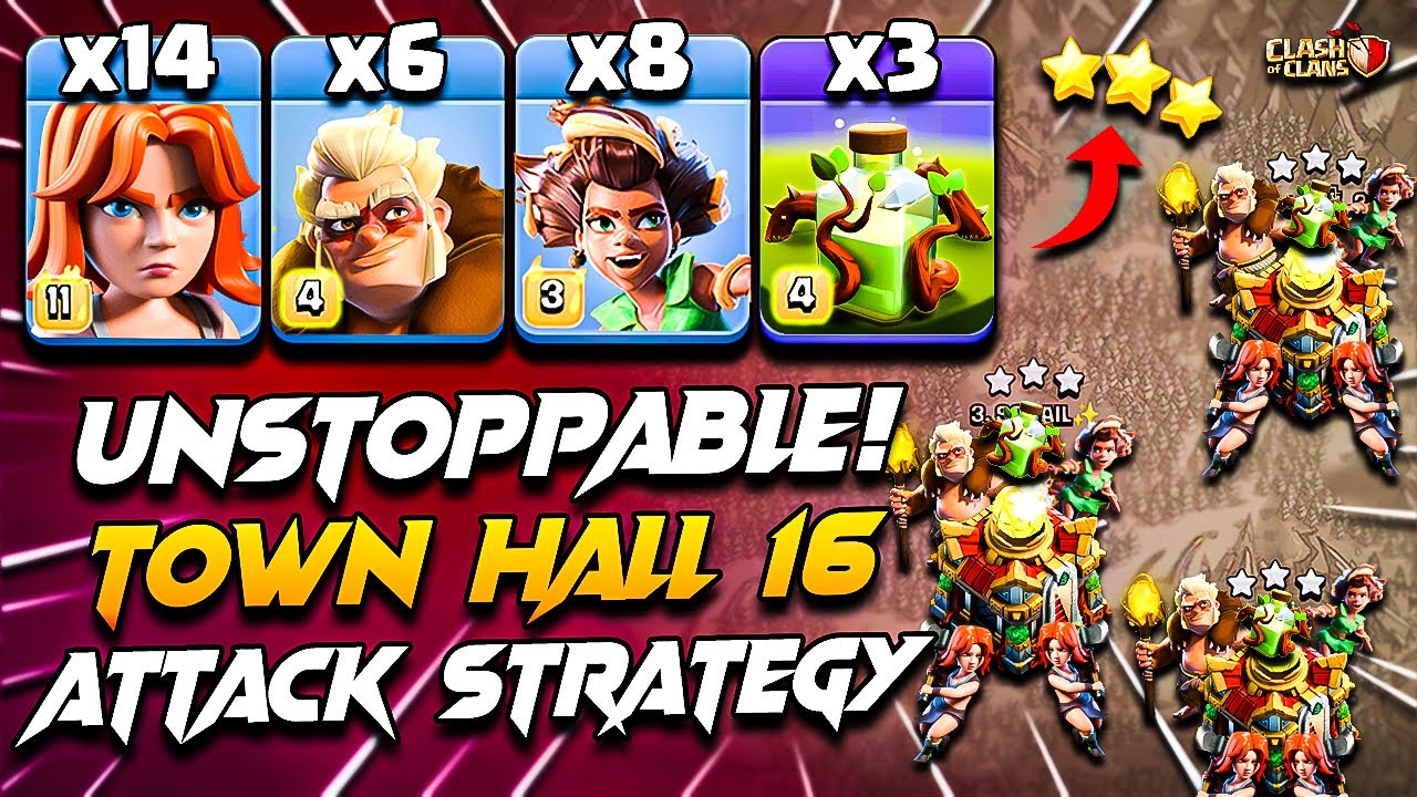 TH16 ROOT RIDER VALKYRIE Attack With DRUID & OVERGROWTH | Best TH16 Attack Strategy - Clash Of Clans
