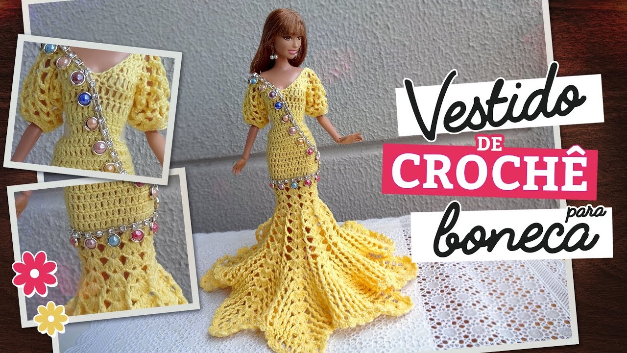 Vestido para boneca em crochê (Ano Novo) | Raquel Gaúcha
