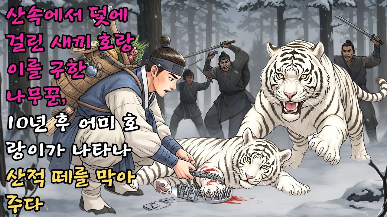 산속에서 덫에 걸린 새끼 호랑이를 구해준 나무꾼이 10년 후 산적 떼를 만나 죽을 위기에 처하자 나타난 어미 호랑이의 충격적 행동 #야담 #민담 #전설 #설화