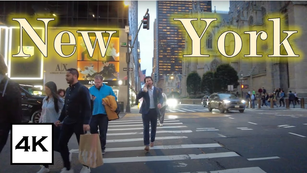 New York City Night Walking Tour 4K HDR | Lotte Palace, St. Patrick’s Cathedral & 5th Avenue
