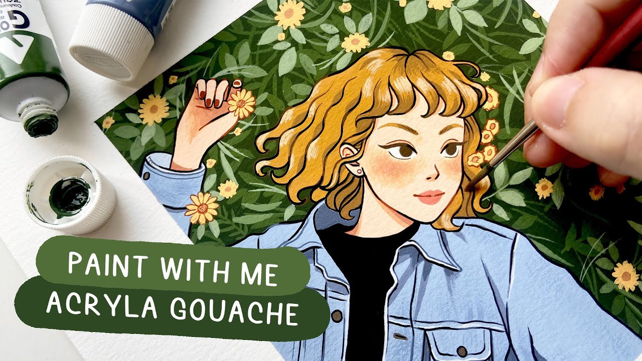 🍃 Paint with me / Relaxing Holbein Acryla Gouache Illustration Process / Study #05