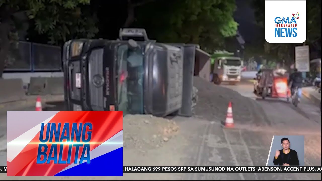 Dump truck, tumagilid sa Brgy. Manggahan; 3 sakay, ligtas | Unang Balita