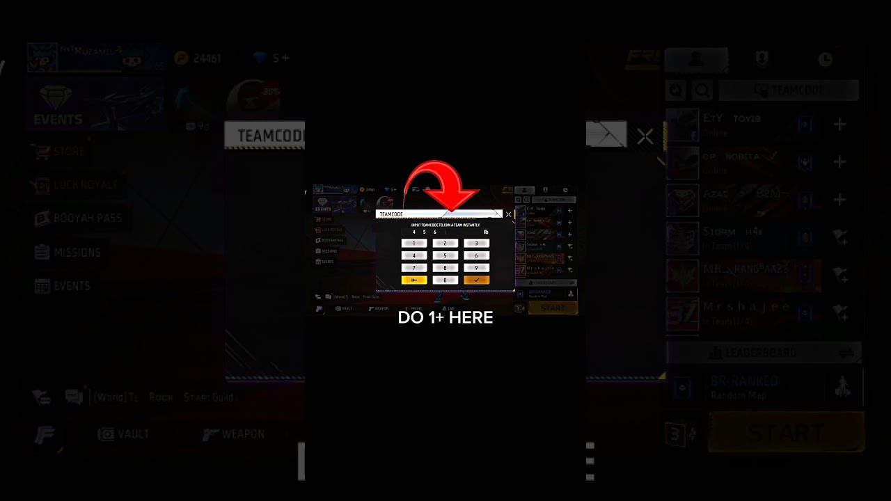 HOW TO ENTER RANDOM TEAM CODE 👨&zwj;💻 IN FREE FIRE - GARENA FREE FIRE #shorts #short #freefire