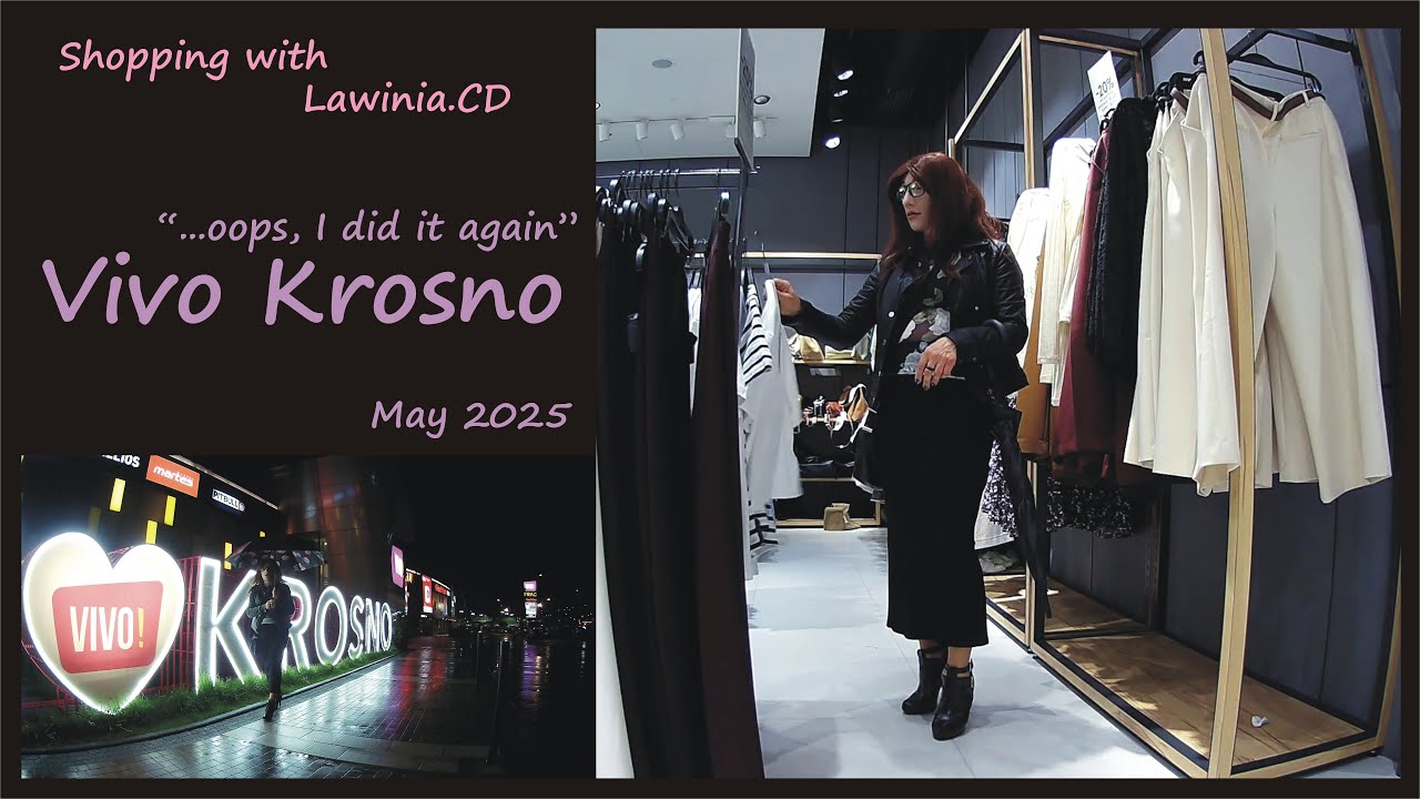 VIVO Krosno - Crossdresser shopping in high-heeled ankle boots & female mask