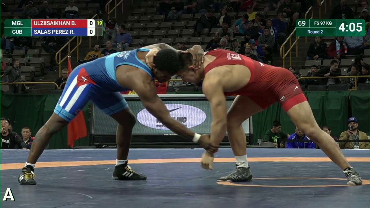 Round 2 FS - 97 kg: B. ULZIISAIKHAN (MGL) v. R. SALAS PEREZ (CUB)