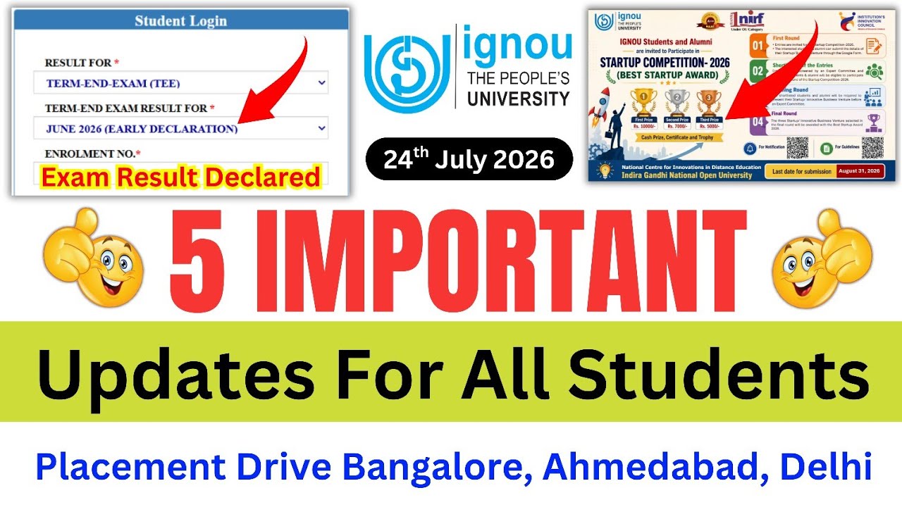 (Breaking News) IGNOU Released 5 Important Updates for all Students on the 24th July 2026