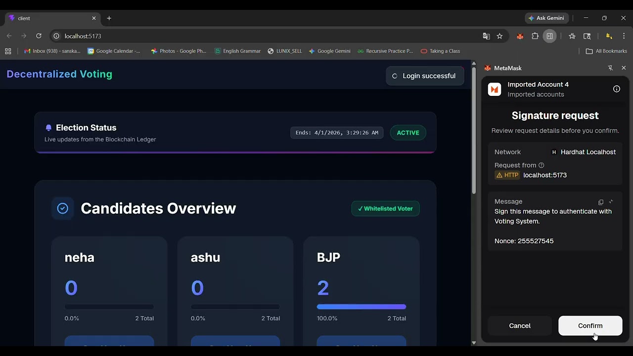 Decentralized Voting System using Blockchain