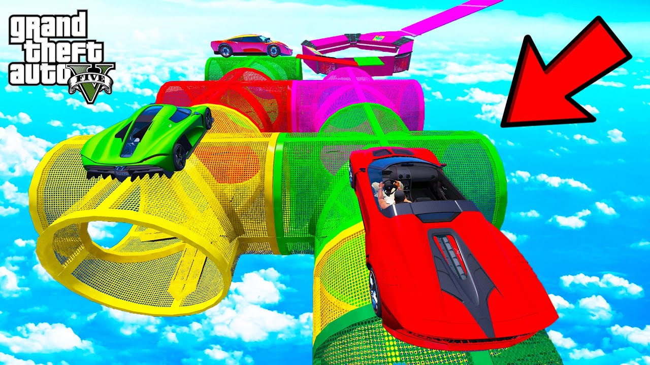 FRANKLIN TRIED ZIGZAG TUNNELS PARKOUR RAMP CHALLENGE GTA 5 | SHINCHAN and CHOP