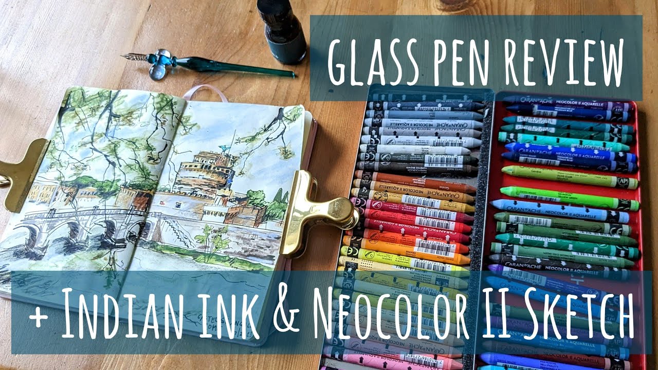 Glass Pen Review, Plus Process Video of Sketch with Indian Ink & Caran D'Ache Neocolor II's