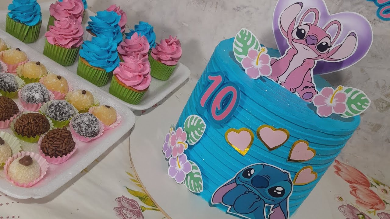Decoração de bolo Stitch e Angel 