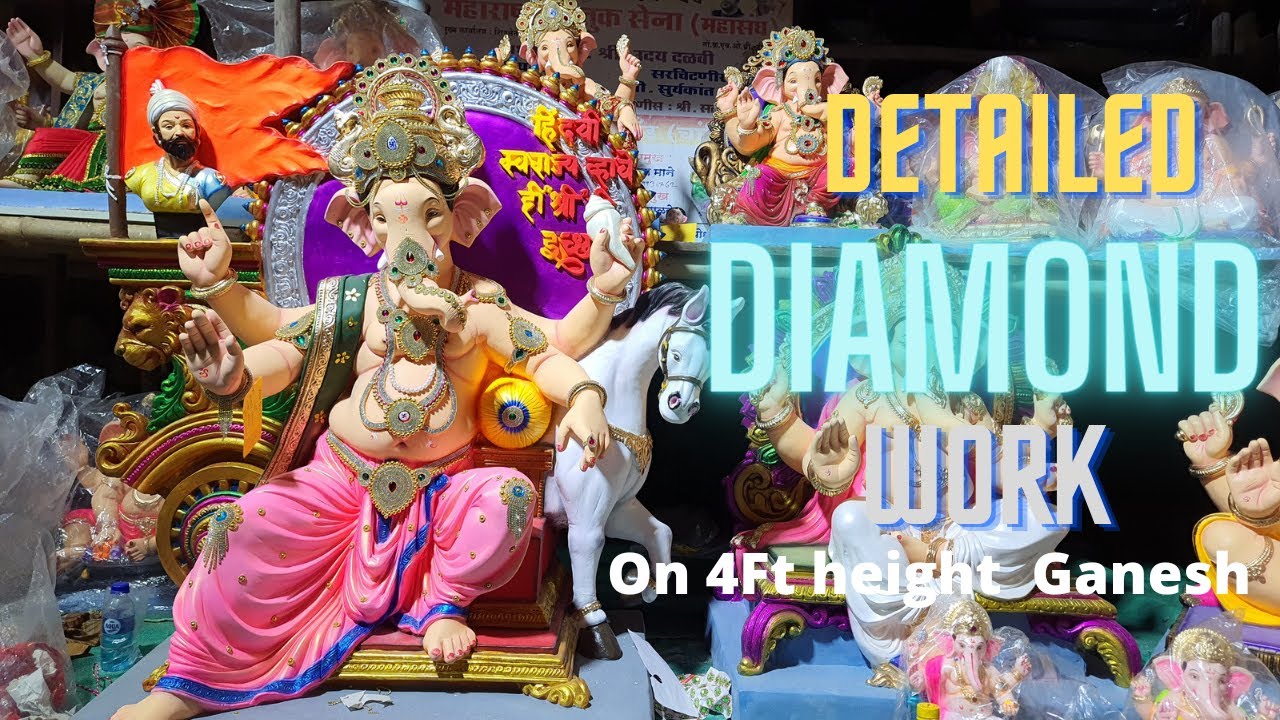 Detailed Diamond Work On 4ft Bappa | New Ganapati Model 2021 | Ganapati 2021 | Diamond Work 2021