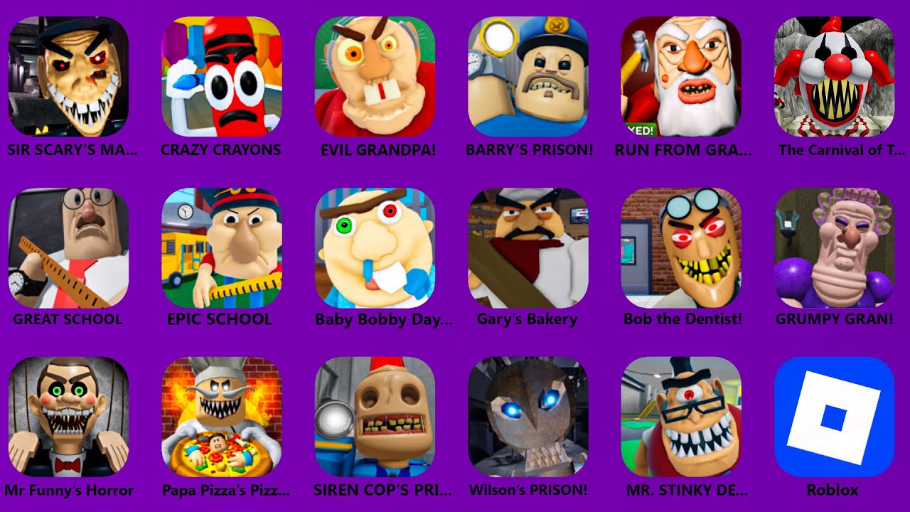 ROBLOX.EPIC SCHOOL ESCAPE.GREAT SCHOOL.ESCAPE BOB THE DENTIST!.GRUMPY GRAN.MR FUNNY'S HORROR...