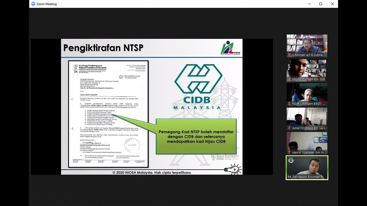 KURSUS NIOSH TENAGA NTSP - ONLINE