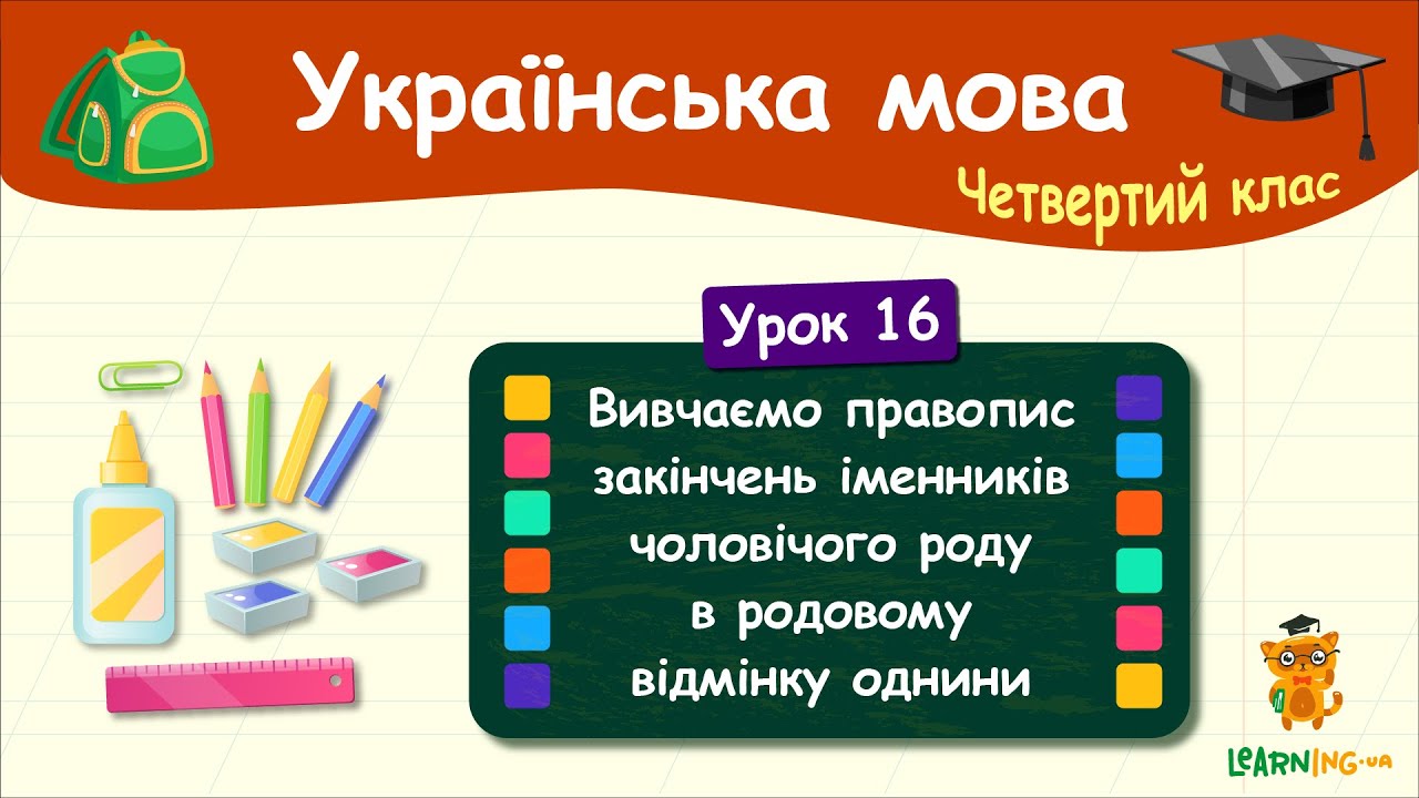 Правопис закінчень іменників чоловічого роду в родовому відмінку однини. Урок 16. Мова. 4 клас