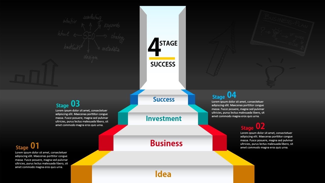 4 Steps Staircase style template design in PowerPoint