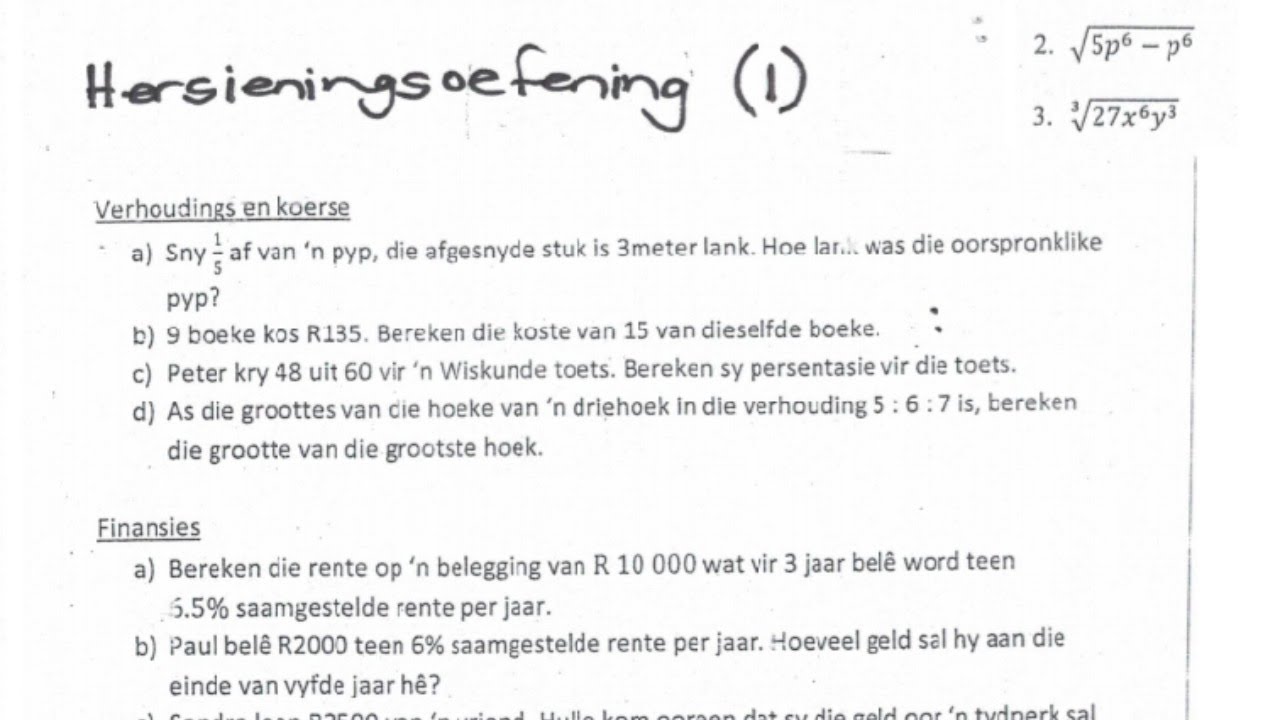 Hersieningsoefening1 ( verhoudings, koerse, finansies en vereenvoudig)