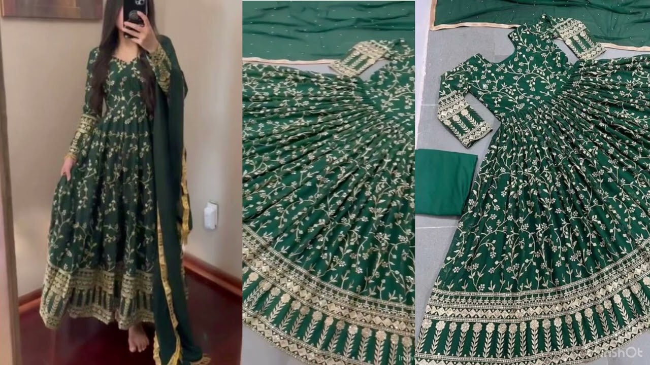 Embroidered sequence work Anarkali Kurti,Designer Anarkali Kurti With Palazzo and Dupatta