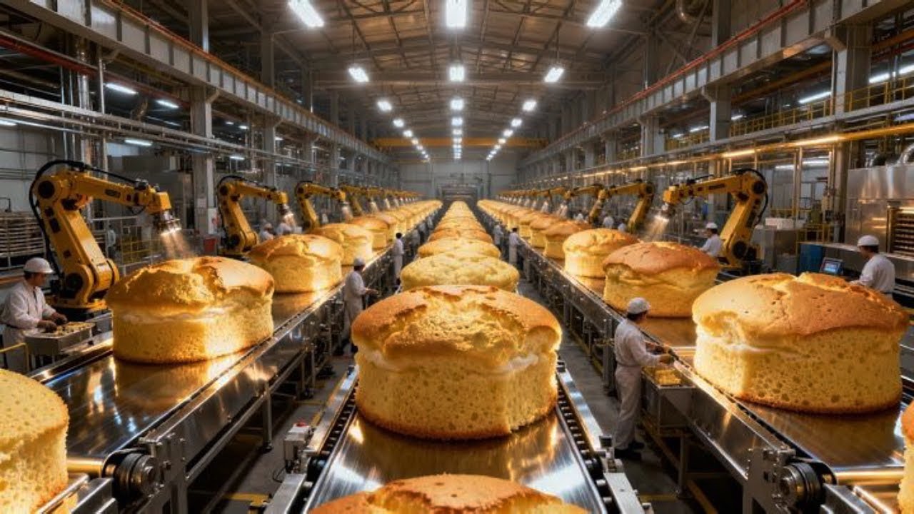 Inside the Sponge Cake Factory: How Wheat Turns Into Soft Cakes (Full Automatic Process)