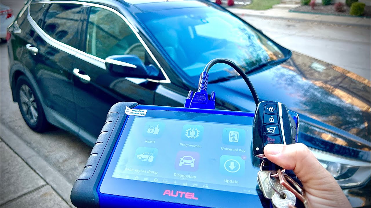 Hyundai Santa Fe 2015+ Autel 508 Считывание пин-кода и новый бесконтактный ключ.